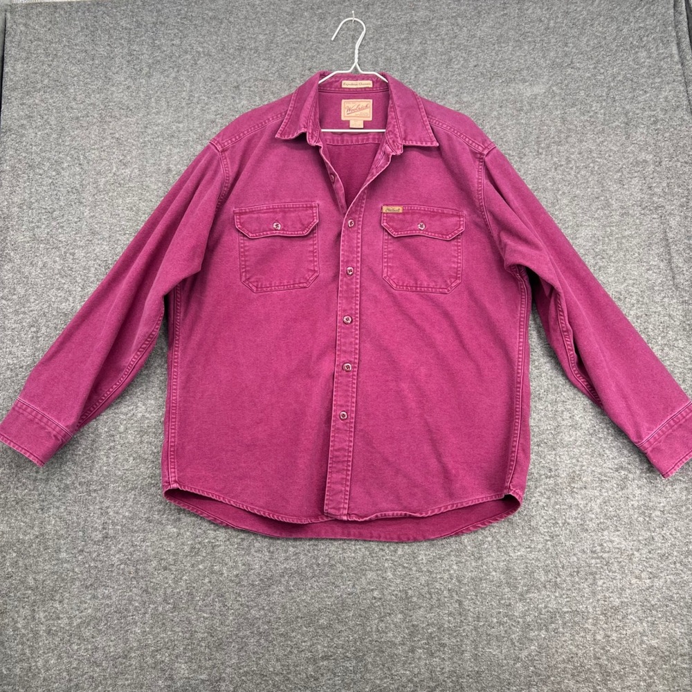 Woolrich Expedition Chamois Shirt Mens Large Magenta Purple Cotton Button Up
